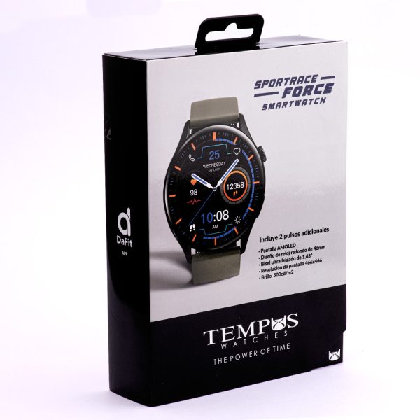 Reloj Smartwatch digital, diseño inteligente para la vida cotidiana y para deportistas de todos los niveles y deportes. Monitoreo de salud 24/7, Cronómetro, Alarma, Predicción del periodo menstrual y ovulación, Recordatorio para moverse y Tomar agua. Reloj Smartwatch. Función: Digital. Incluye: 2 pulsos intercambiables. Colores Pulsos: Negro y Gris. Monitoreo de Salud 24/7. Diseño: Entrenamiento Funcional. SKU: SPORTRACEFORCE-D Garantía: 1 Año. Relojes Tempus